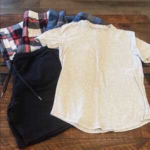 Lounge set bundle. Casual Shirt, black shorts and two pairs of lounge pants